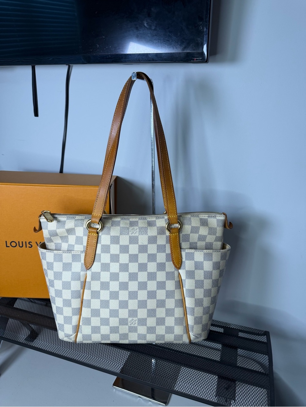Louis Vuitton Damier Azur Totally PM Tote Shoulder Bag Authentic